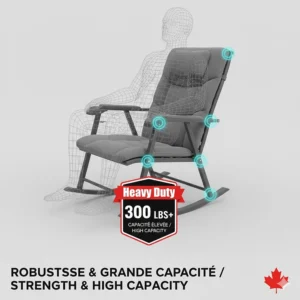 Heavy-duty camping rocking chair with a high weight capacity for robust durability in Canadian environments.