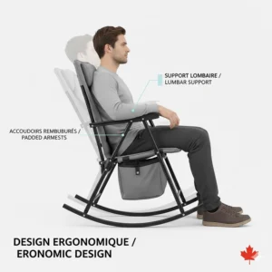 Ergonomic design of a camping rocker with lumbar support for maximum comfort in the great outdoors.