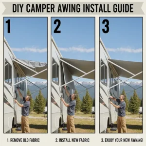 Step-by-step diagram showing camper awning replacement installation for Canadian DIY enthusiasts.