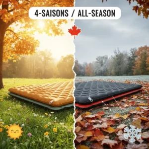 Illustration of an insulated matelas pour camping suitable for Canada’s changing climates and seasons.