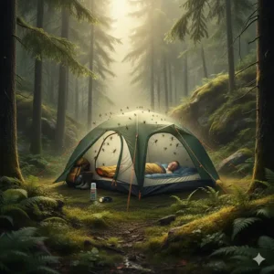 Well-ventilated summer tente camping with mesh windows to protect against Canadian insects.