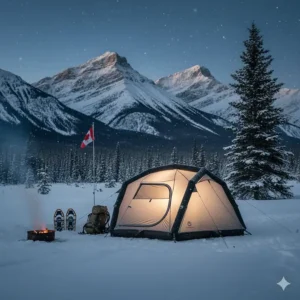 Tente gonflable de camping 4 saisons adaptée au camping d'hiver en Ontario et Alberta.