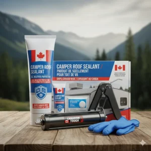 A premium camper roof sealant kit featuring bilingual English and French labelling for the Canadian market.