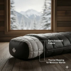 Anatomical illustration of an extra-insulated footbox designed to keep feet warm in -40 degree weather.
