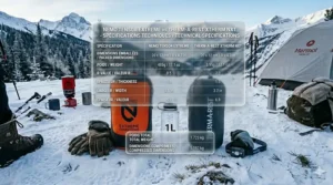 Technical specification table in English and French comparing weight and dimensions of both winter sleeping pads.
