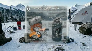 Comparison of the Nemo Vortex pump sack and Therm-a-Rest WingLock valve system for easy inflation in the cold.