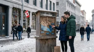 Graphic showing Canadian winter temperature ratings for budget down jackets under $200 across provinces.