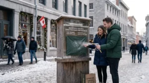 Close-up illustration of water-resistant fabric shielding against Canadian sleet and snow on a budget jacket.
