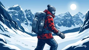 Interior vehicle illustration showing the sturdy Baffin insulated water bottle secured in a car console cup holder during a snowy Canadian commute.