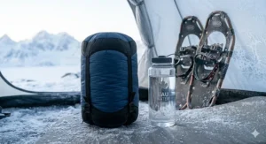 Compressed size of a sleeping bag for Arctic conditions compared to standard Canadian backcountry gear.