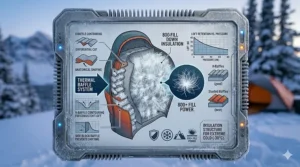 Cross-section illustration of 800-fill power down insulation designed for -30 degree Canadian winters.
