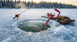 A lightweight electric ion ice auger designed for quiet and efficient drilling in sub-zero Canadian temperatures.