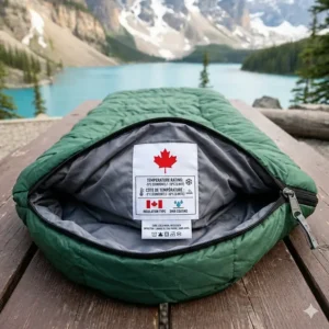 Diagram showing the generous legroom of a rectangular sleeping bag for camping compared to a mummy bag.