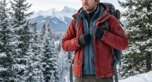 A diagram showing a budget-friendly 3-layer clothing system for Canadian winter camping: base, mid, and outer shell layers.