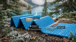 Diagram explaining R-value for a foam sleeping pad for backpacking in cold Canadian climates.
