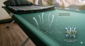 Close-up of breathable, tear-resistant fabric used in the best camping cots for humid Canadian summers.
