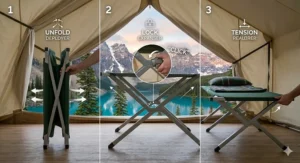 Simple 3-step assembly guide for the best camping cot for quick setup at Canadian campsites.
