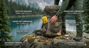Ultralight sleeping pad under 1 pound packed for a sustainable, Leave No Trace backpacking trip in a Canadian National Park.