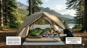 A diagram showing how to select the correct size footprint for your camping tent.