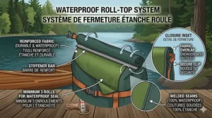 Comparaison côte à côte du volume entre un sac étanche compressible et un sac classique.