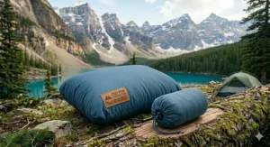 Inside a cozy tent featuring a compressible camping pillow for overnight comfort.