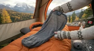 Mummy-shaped sleeping bag liner for fitted sleeping bags.