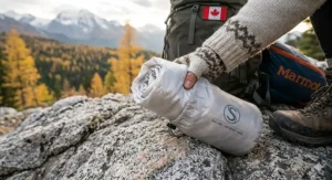 Lightweight silk sleeping bag liner for backpacking trips.