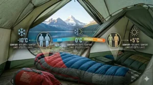 Anatomy of a sleeping bag showing draft collars and zippers for our buying guide.