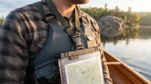 Compact tri-fold design of a canoe map holder | Conception compacte à trois volets d'un porte-carte pour canot