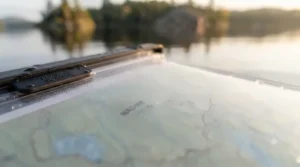 Waterproof map case floating in Canadian river water | Étui à carte imperméable flottant dans une rivière canadienne