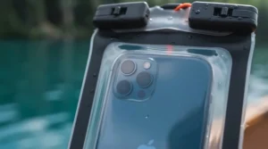 Taking nature photos through the clear window of a phone pouch.