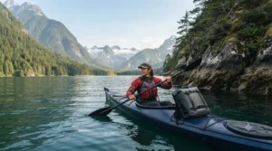 High-visibility waterproof camera bag for kayaking, emphasizing safety and gear protection.