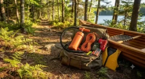 Side-by-side comparison of a bailing pump for canoe and a traditional sponge for removing water.