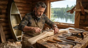 Carving and shaping a homemade wooden portage yoke for a lightweight Kevlar solo canoe.
