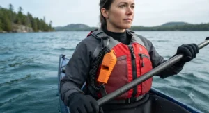 Loud waterproof whistle for kayaking engineered for high decibel output in open Canadian waters.