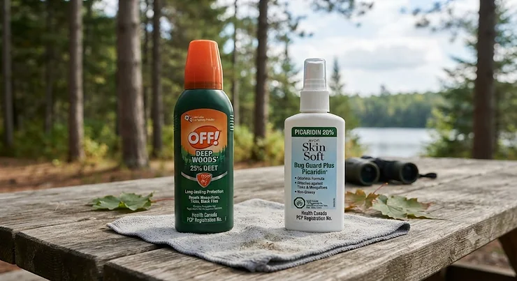 A side-by-side comparison of DEET and Picaridin insect repellents commonly used by Canadians for outdoor protection. DEET vs Picaridin insect repellent
