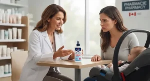 Pharmacist or dermatologist explaining the benefits of picaridin bug spray for sensitive skin.