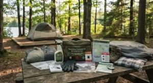 Essential permethrin treatment kit for camping gear to prevent blacklegged ticks during Canadian camping trips.